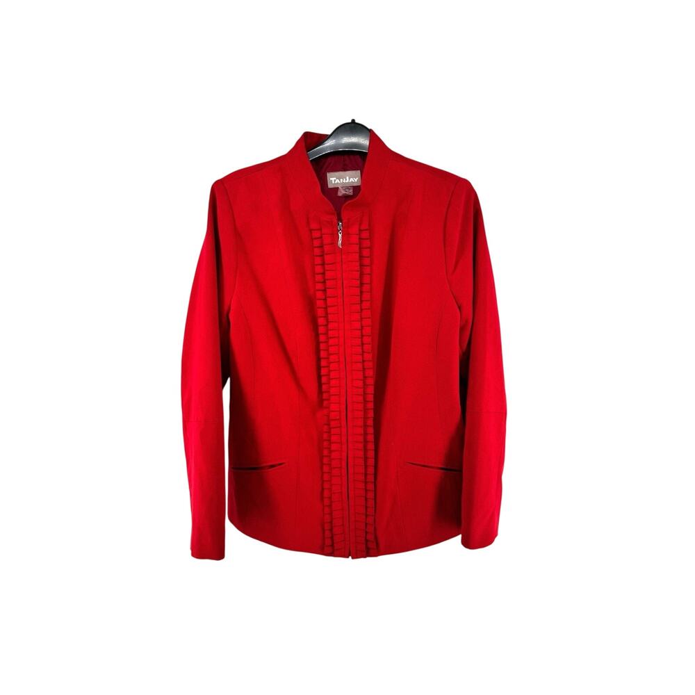 TanJay Red Blazer Zip up Stitched Ruffles Size 12